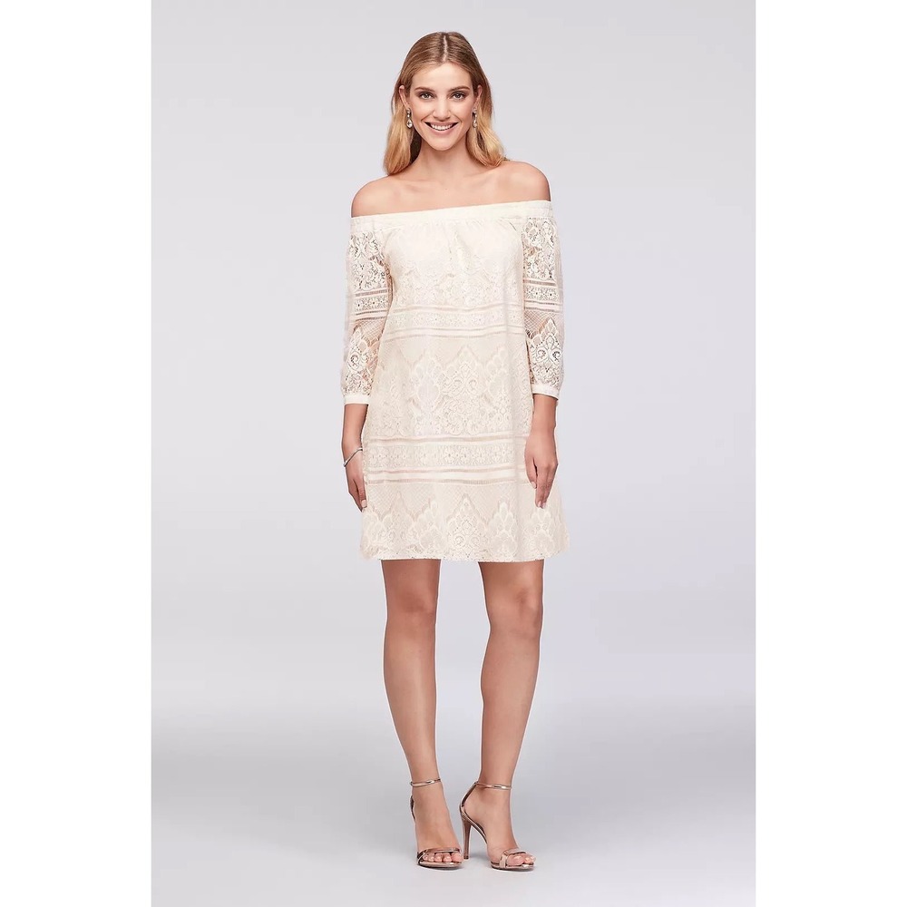 Speechless Ivory Lace Off The Shoulder Mini Wedding Dress Size S